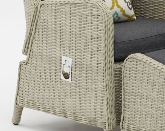 Chedworth Dove Grey Rattan Recliner Set with 2 Footstools & Side Table - Image 3