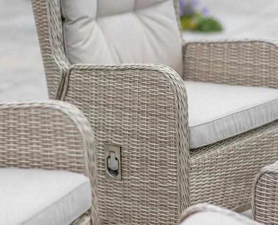 Chedworth Sandstone Rattan Recliner Set with 2 Footstools & Side Table - Image 2