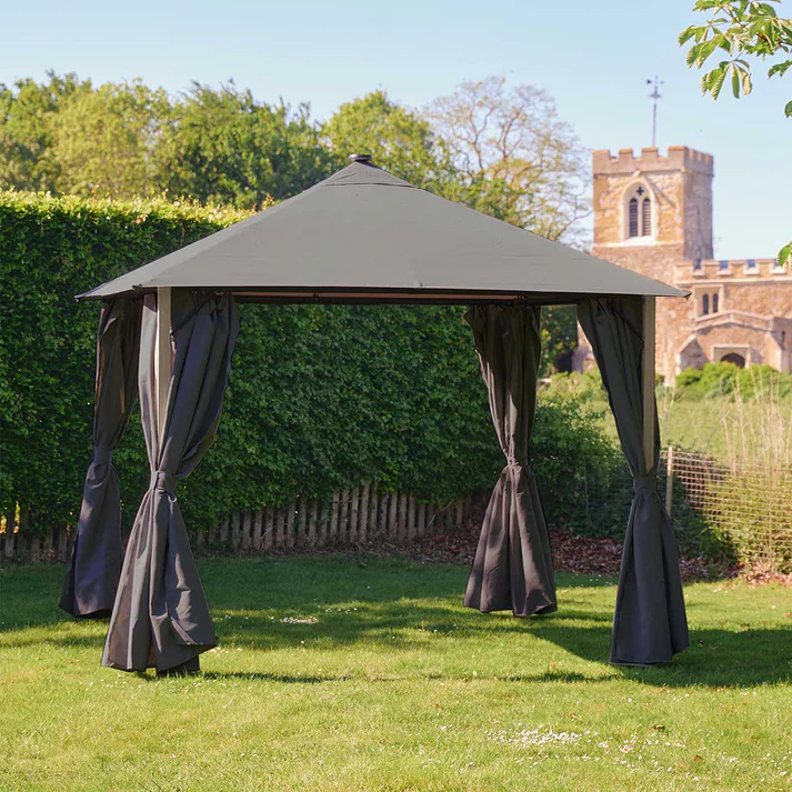 SANCTUARY BIRCH EFFECT 3X3 FABRIC GAZEBO WITH SOLAR LIGHTS