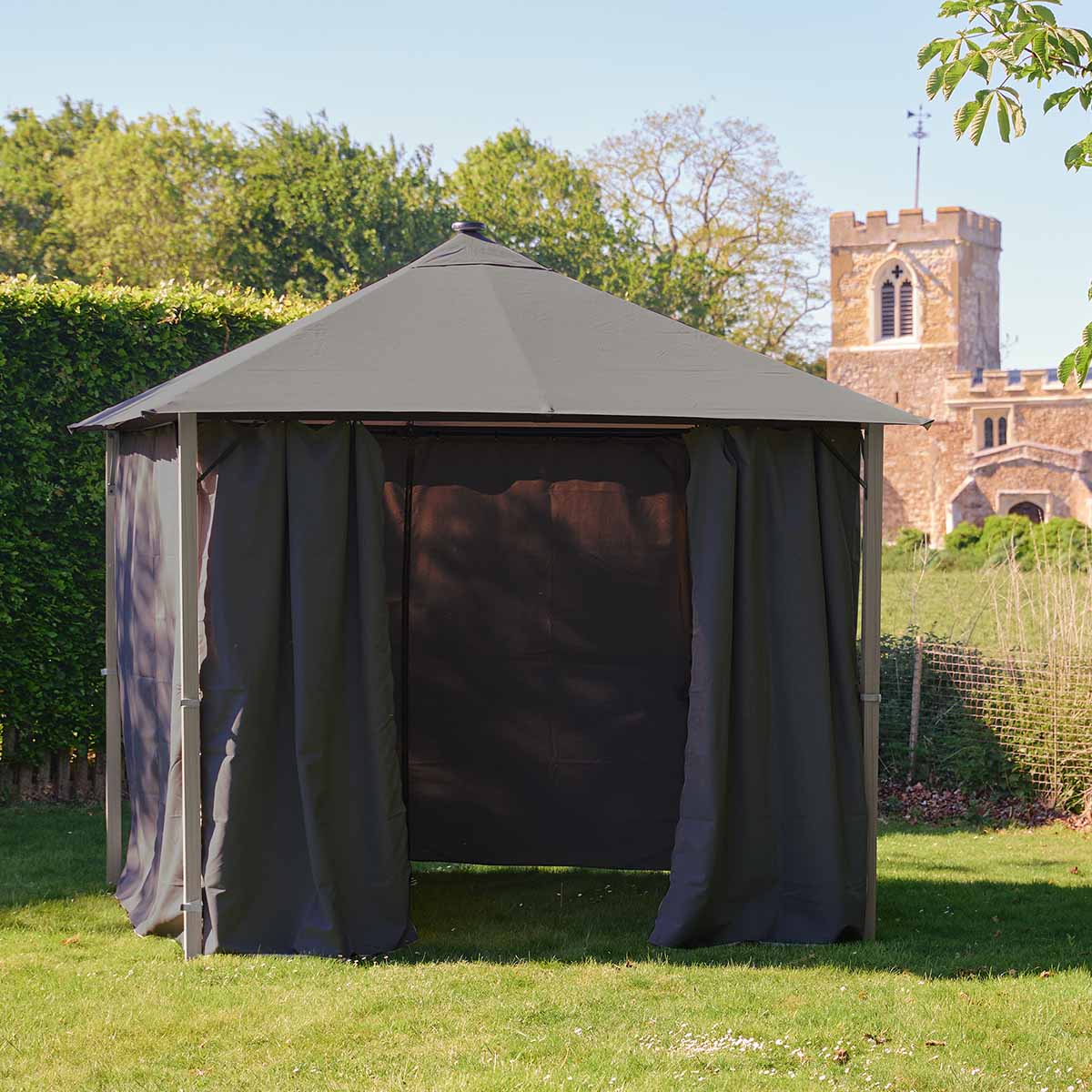 SANCTUARY BIRCH EFFECT 3X3 FABRIC GAZEBO WITH SOLAR LIGHTS - Image 2